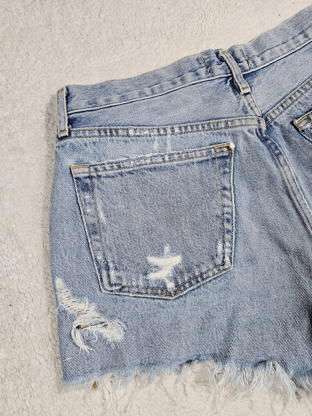 Agolde Light Blue Distressed High-Rise Denim Shorts. - Picture 9 of 9